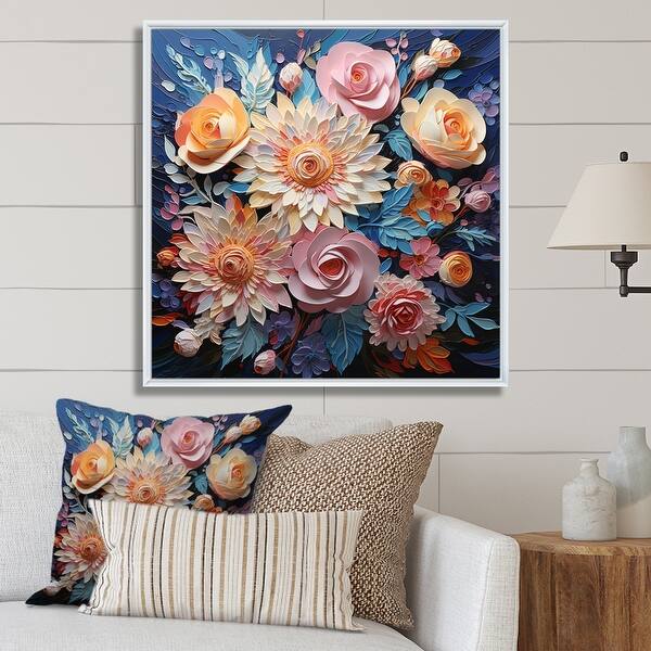 Designart "Pink Yellow Flowers Collage" Floral Framed Wall Art Living Room Bed Bath & Beyond